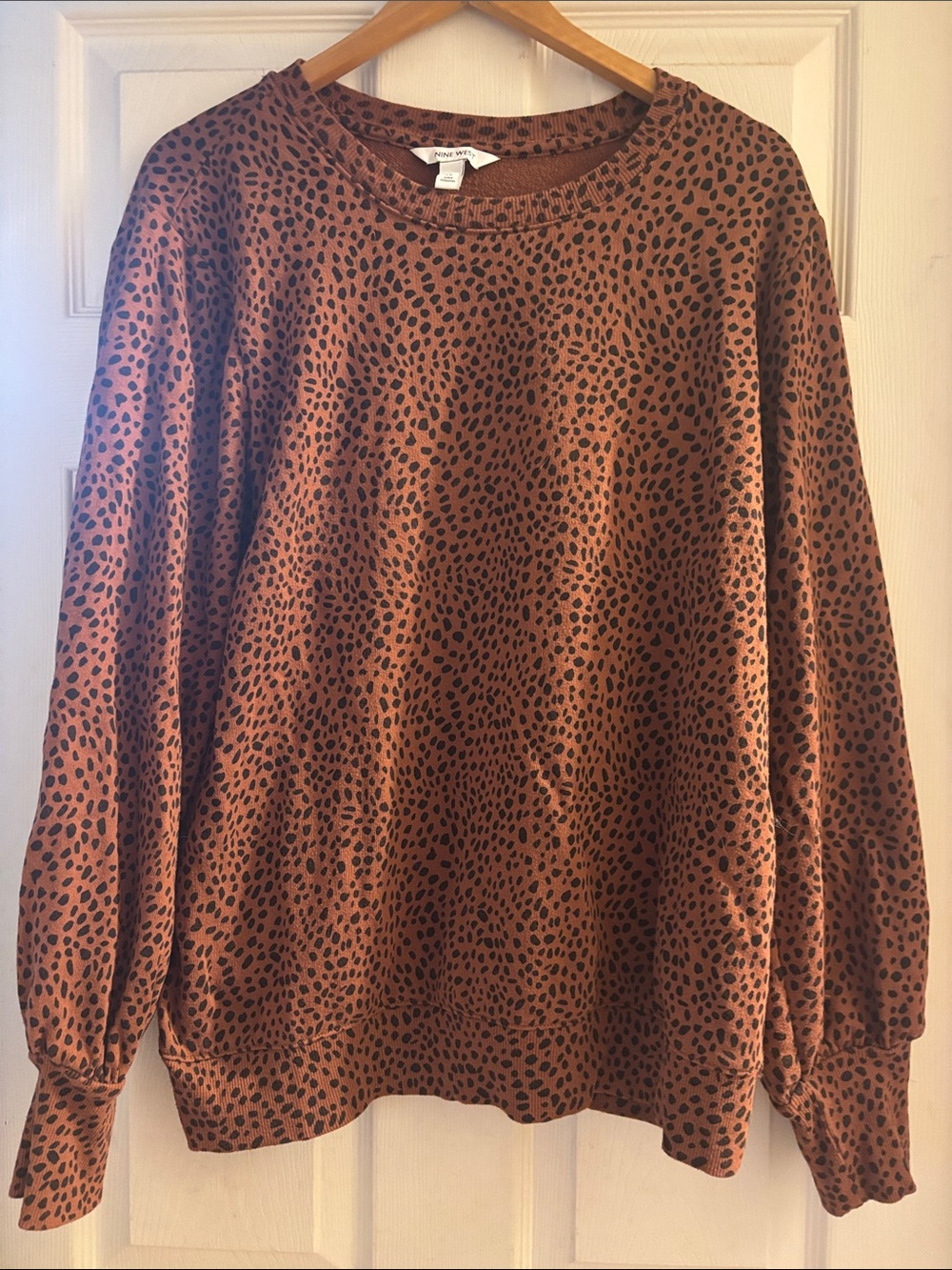 Nine West Rust Leopard-Print Crewneck Sweater